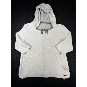 Roxy Pullover Hooded Sweater Womens M Gray Chunky Knit 3/4 Sleeve Surf Skater
